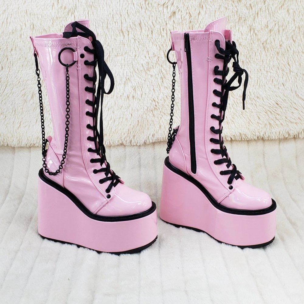 Pink Stretch Hologram Platform Punk Boots Stompers